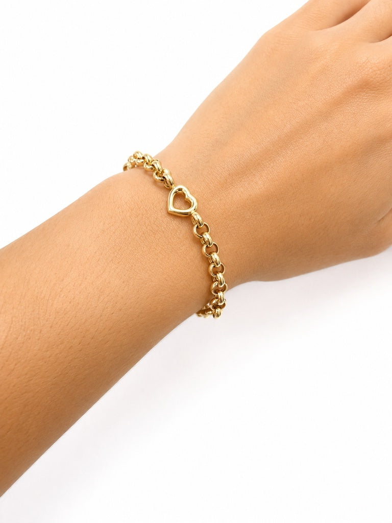 pulsera de corazones calados 14k