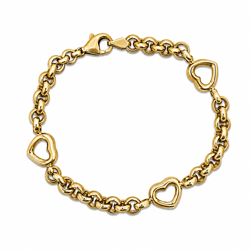 pulsera de corazones calados 14k