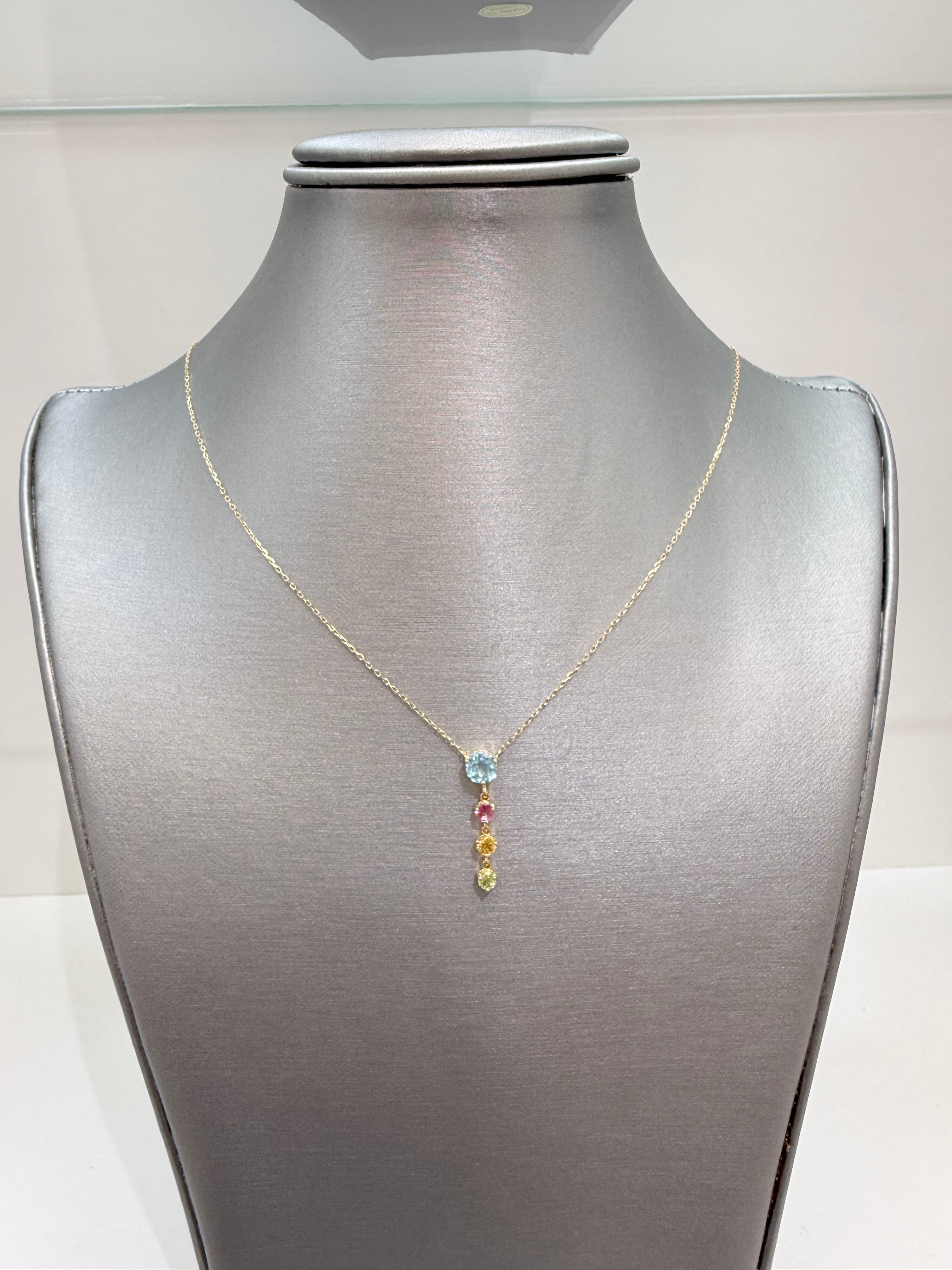Cadena de multigemas naturales en oro 18 kt