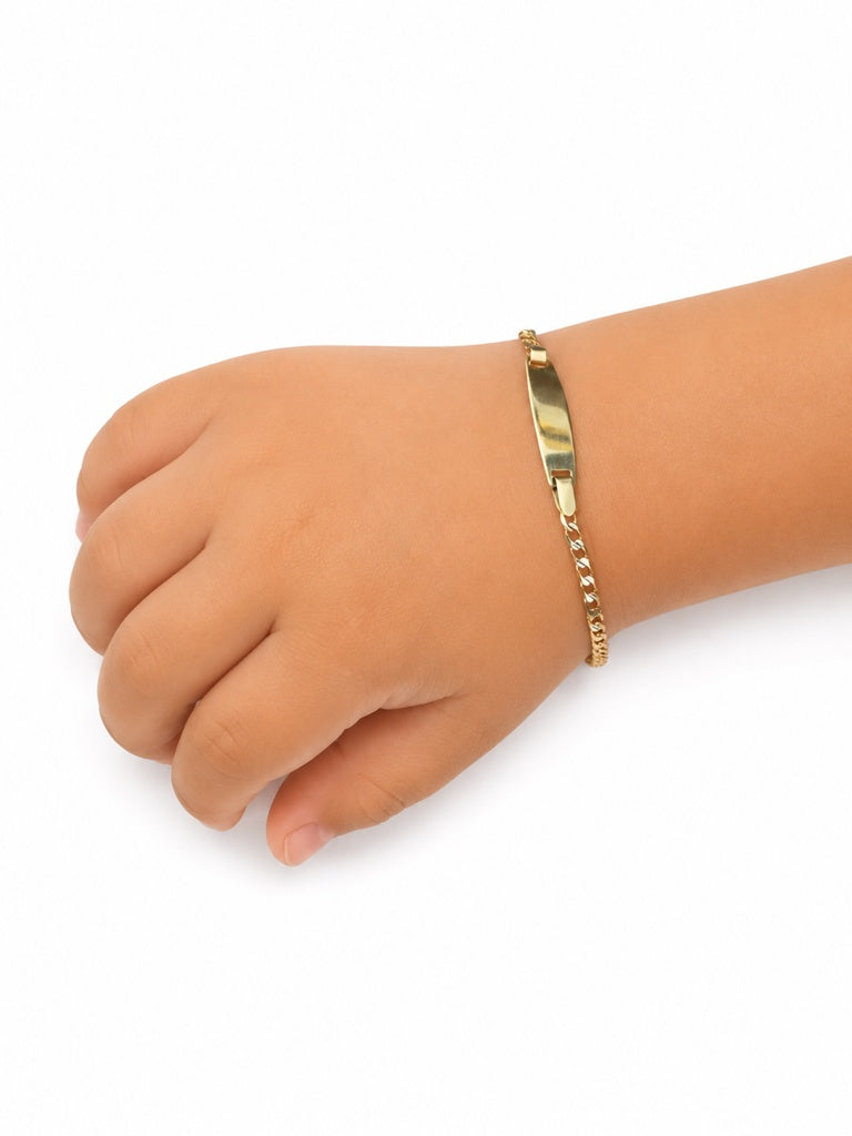 pulsera de bebe corte brillo con oro blanco y placa