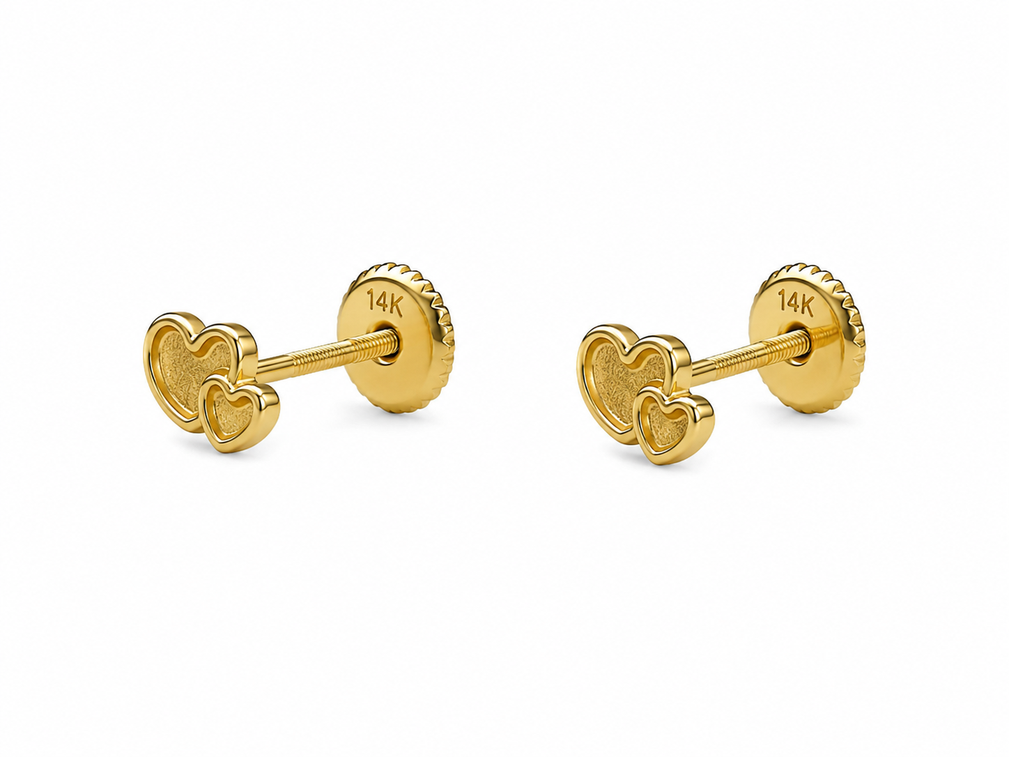 aretes pegados de corazon 14k