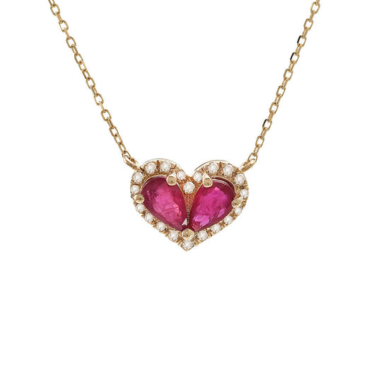 Cadena de diamantes en forma de corazón y rubí en oro de 14 kt!!