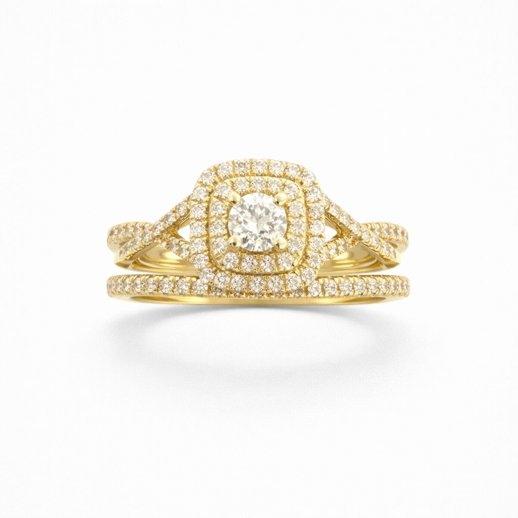 Duo de anillos de compromisos con diamantes naturales y oro de 14 kt !!