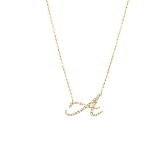 Cadena de inicial con diamante en oro amarillo de 14 kt!!