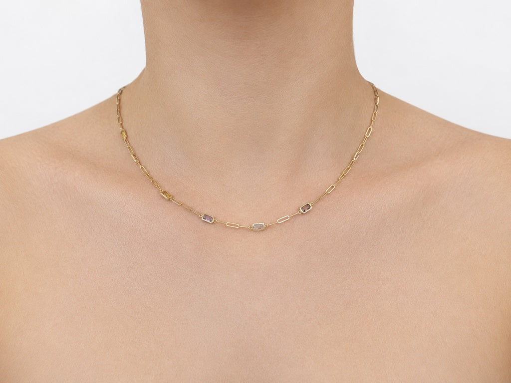 Cadena paper clip con circonia 14k