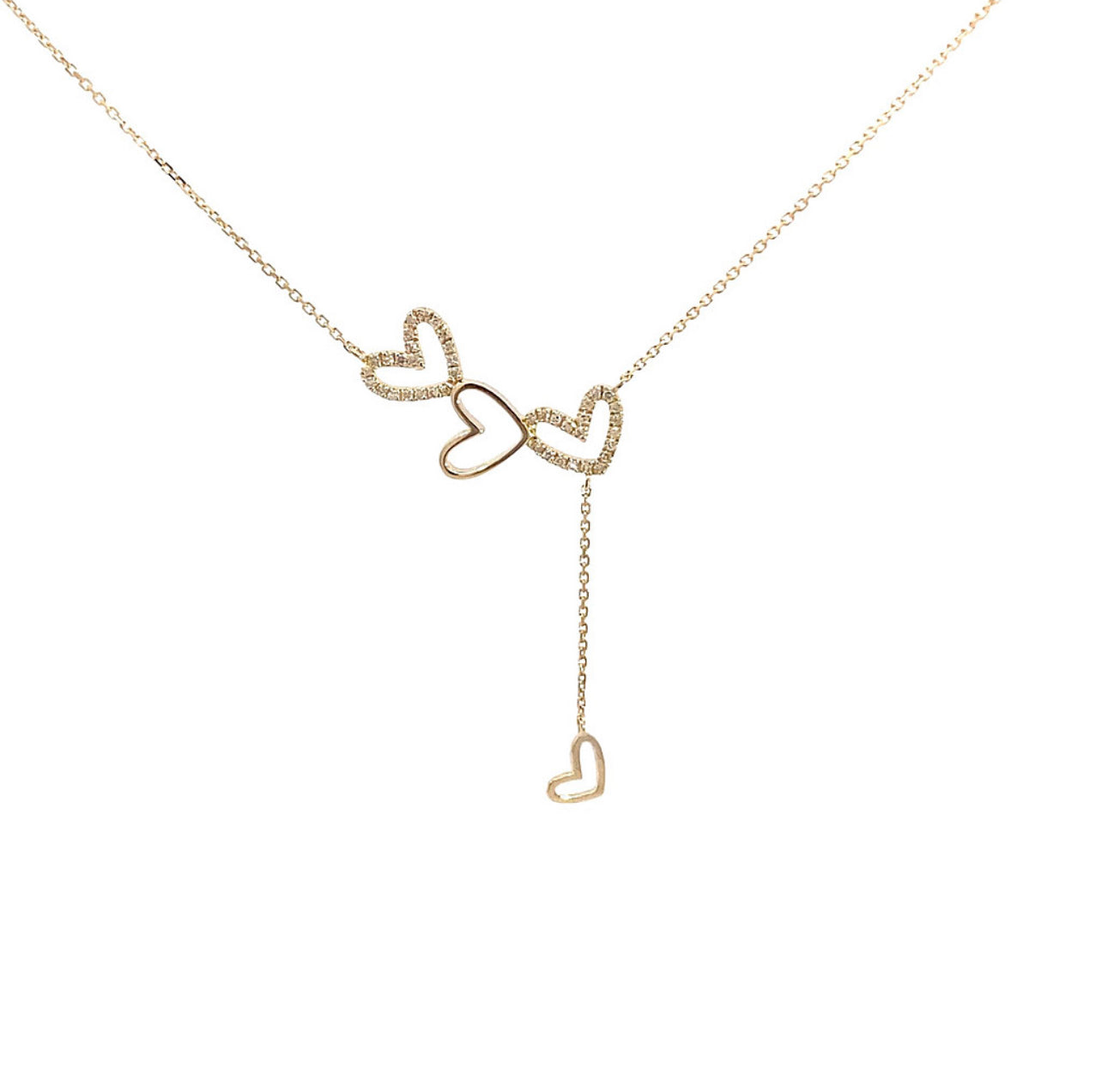 Cadena de corazones con diamantes en oro amarillo de 14 kt !!