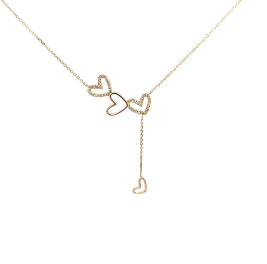 Cadena de corazones con diamantes en oro amarillo de 14 kt !!