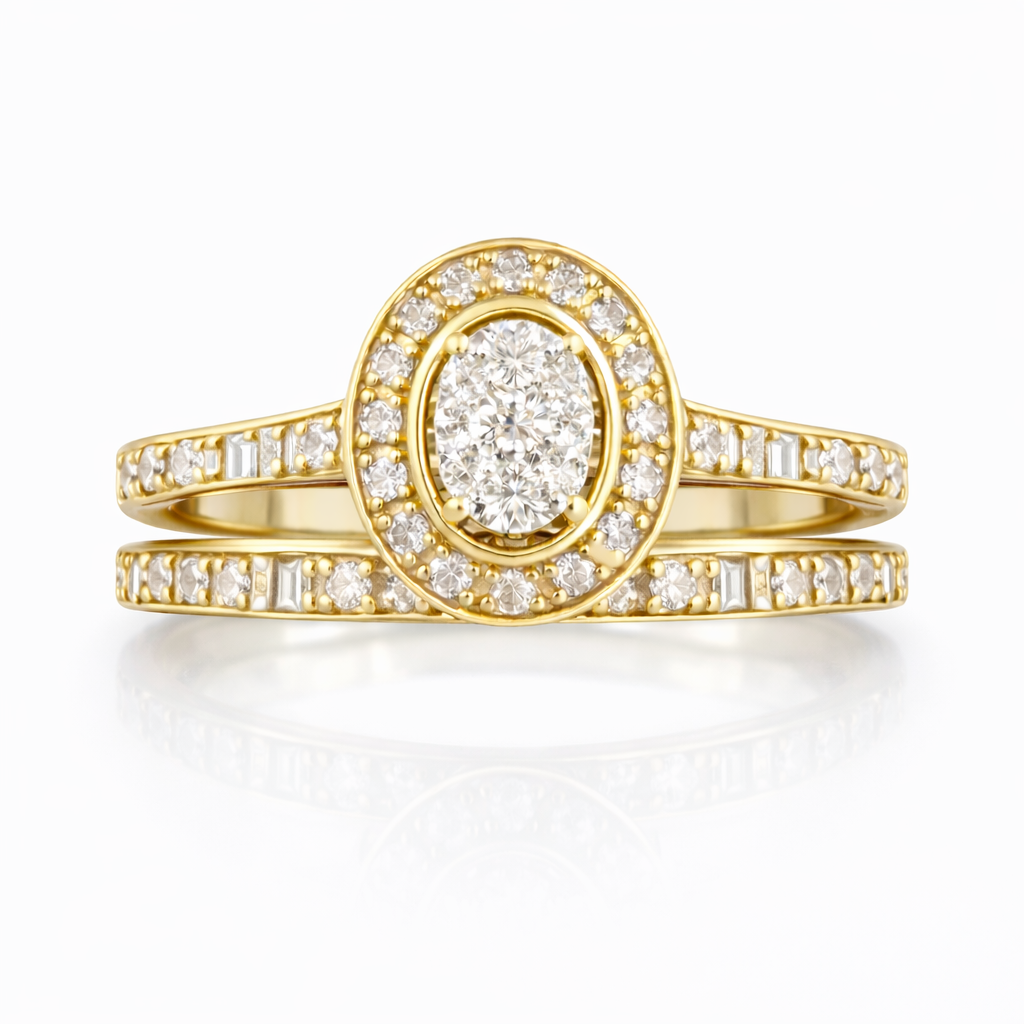 Dúo de anillos de compromisos con diamantes naturales y oro de 14 kt !