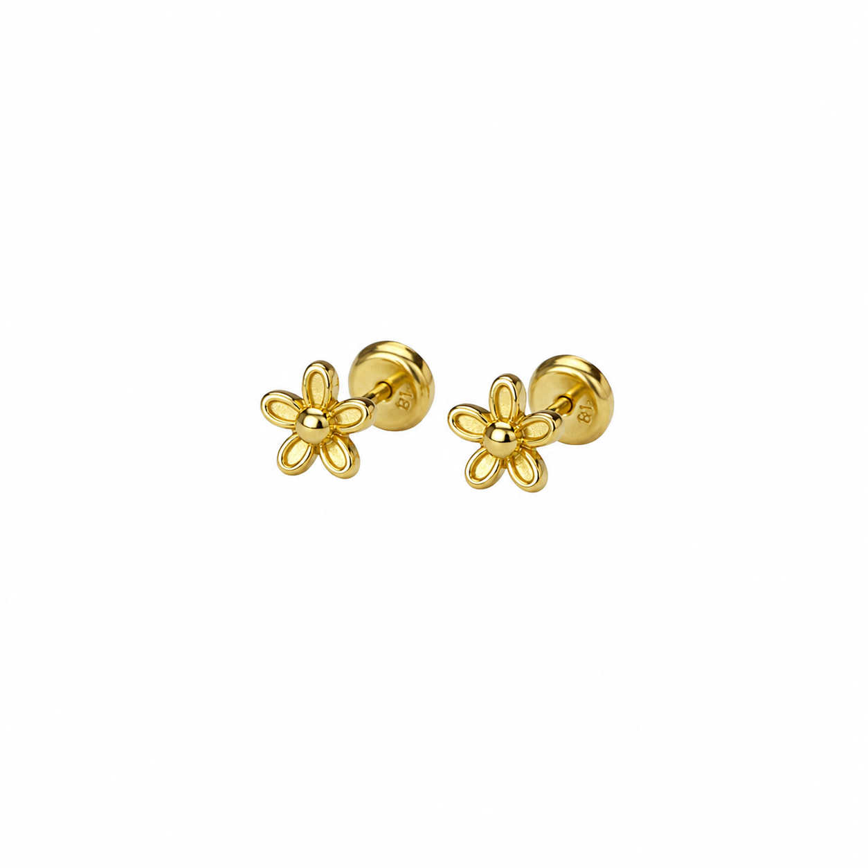 aretes pegados de flor con 5 petalos 18k