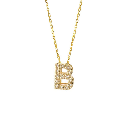 Cadena de inicial con diamantes en oro amarillo de 14 kt!!