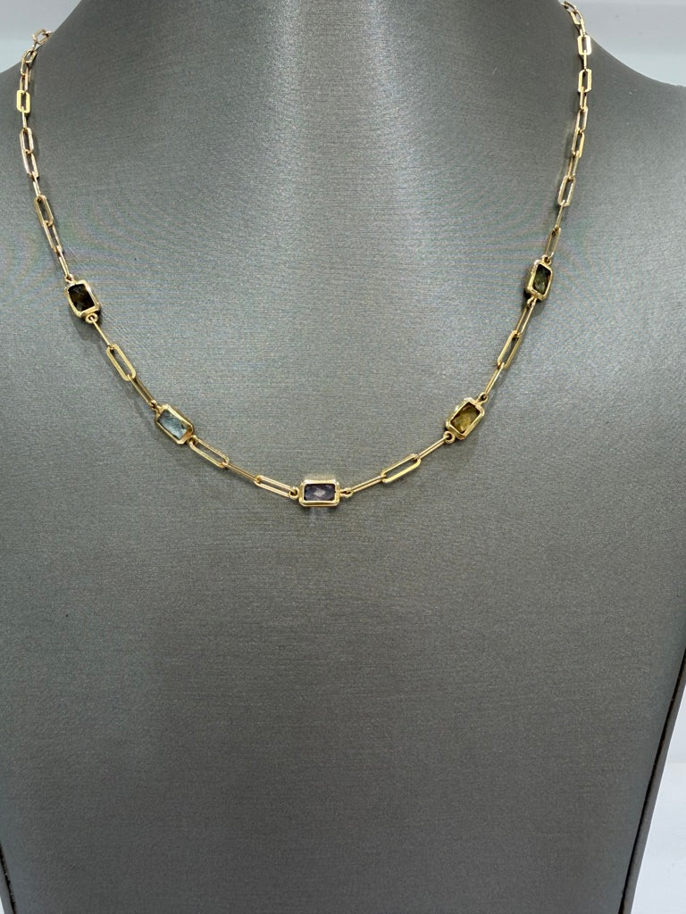 Cadena paper clip con circonia 14k