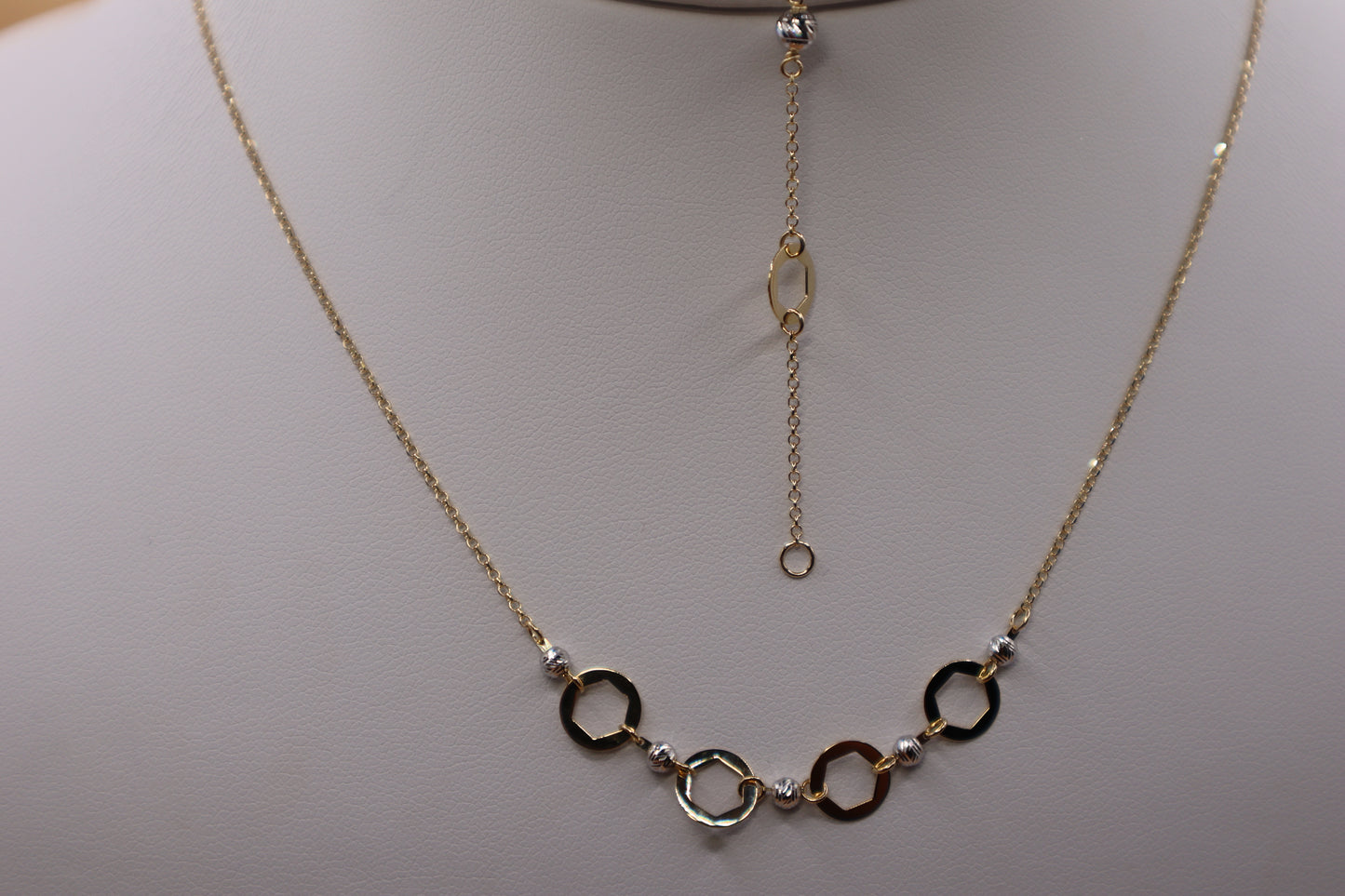 Set de cadena y pulsera con eslabón rolo en oro amarillo combinado en oro blanco en 14k!!