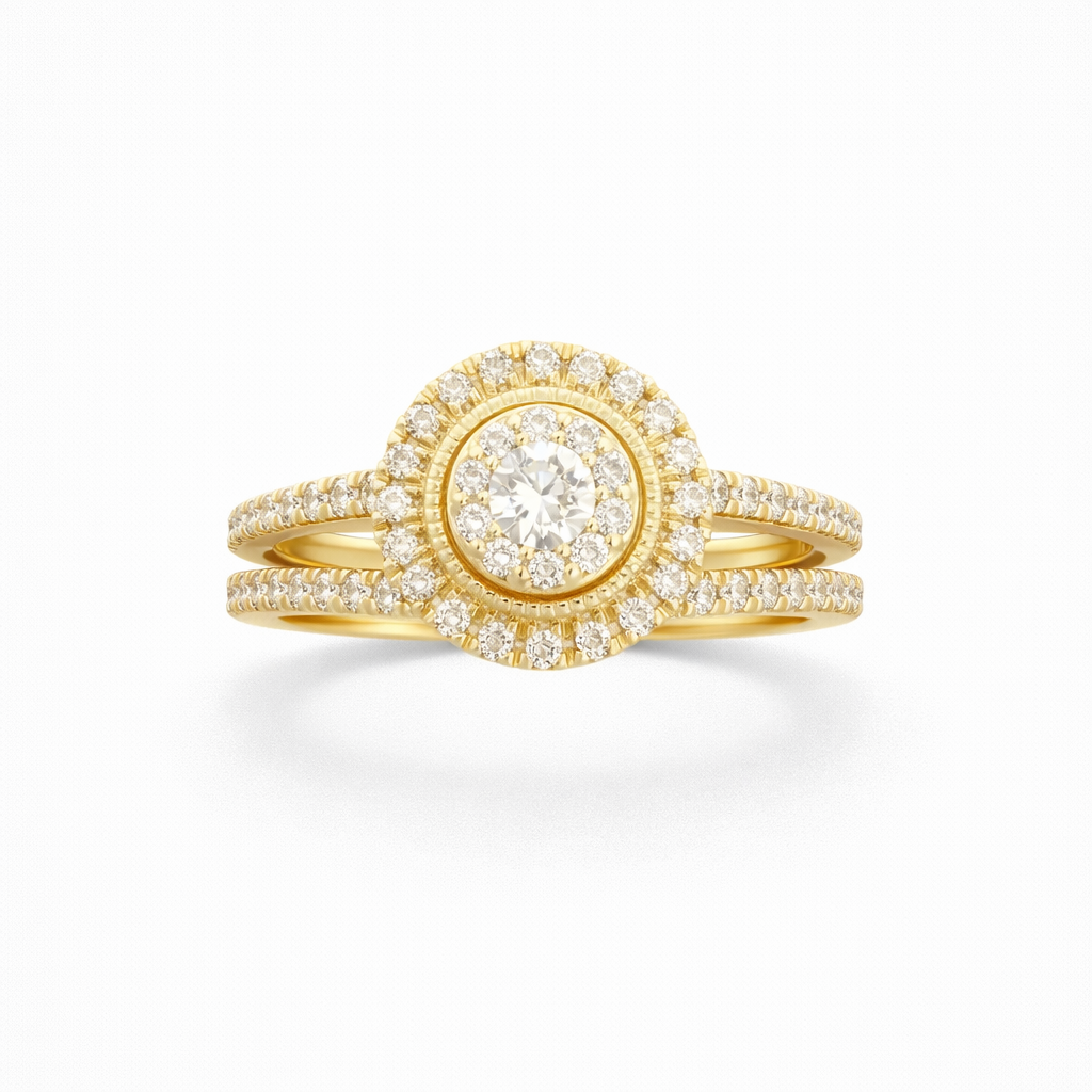 Dúo de anillos de compromisos de diamantes naturales en oro de 14 kt !!