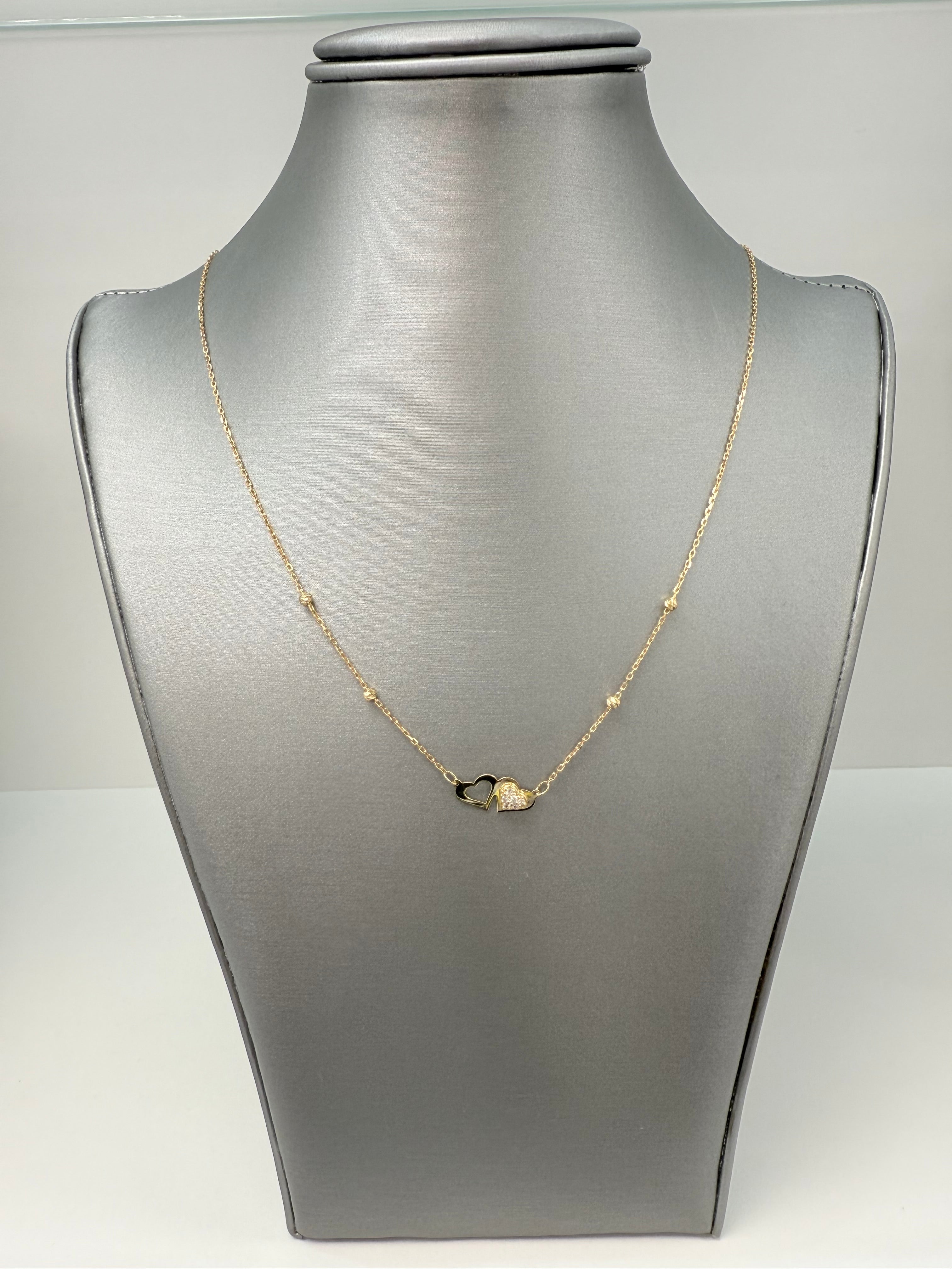 Cadena de corazones y balines en 14 kt !!