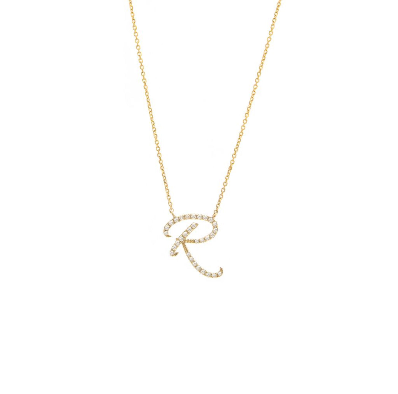 Cadena de inicial con diamantes en oro amarillo de 14 kt !!