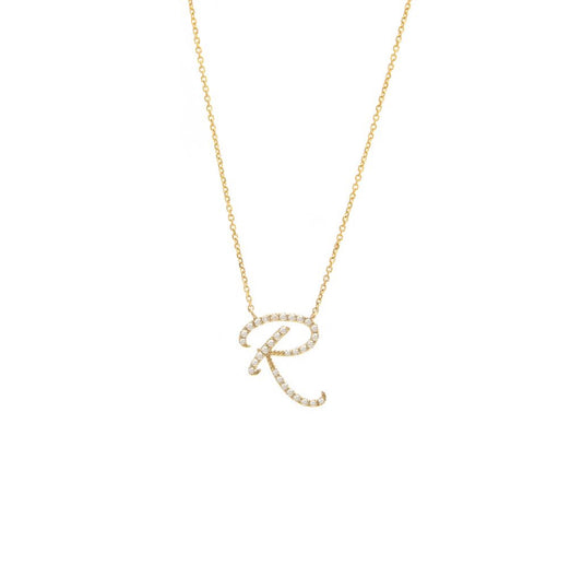 Cadena de inicial con diamantes en oro amarillo de 14 kt !!