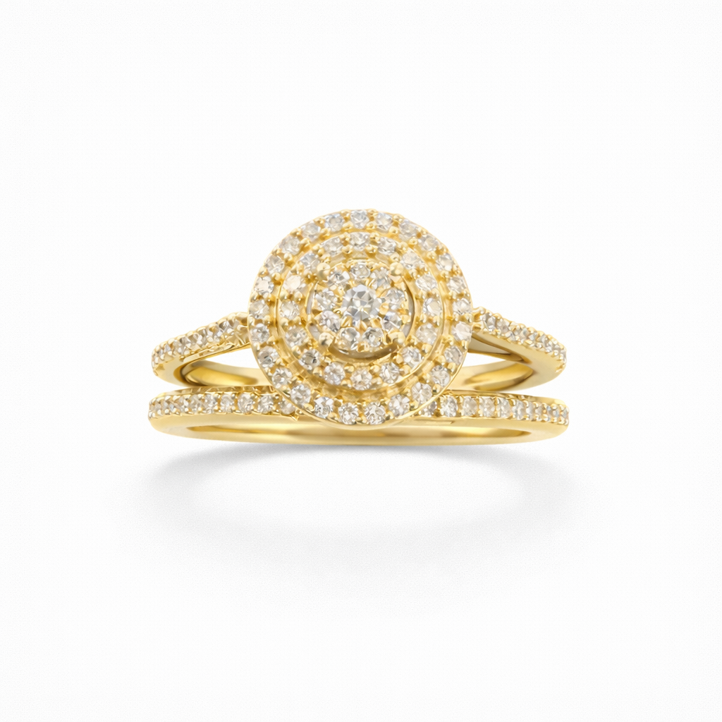 Dúo de anillos de compromisos de diamantes naturales en oro de 14 kt !!