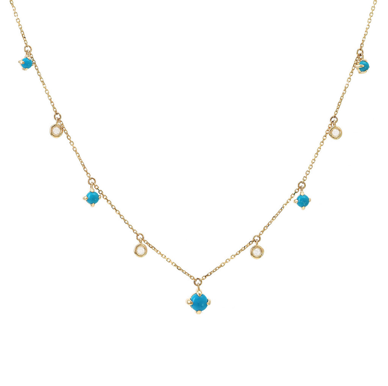 Cadena de diamantes y turquesas naturales en oro de 14 kt !!