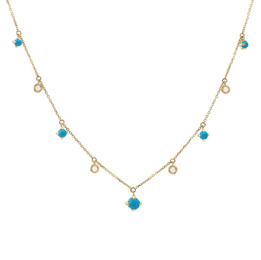 Cadena de diamantes y turquesas naturales en oro de 14 kt !!