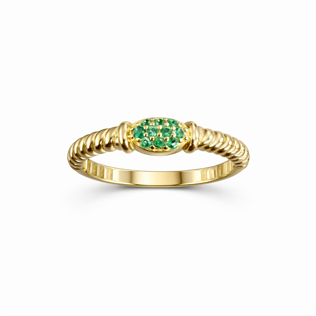 Anillo con galería en oro de 14 kt y circonias