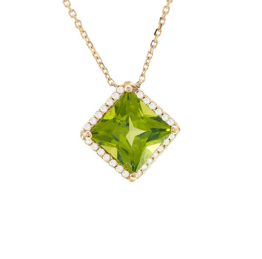 Cadena de diamantes naturales y piedra peridot en oro amerillo de 14 kt !!
