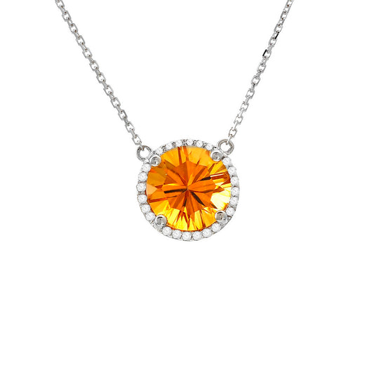 Cadena de diamantes naturales y piedra citrina en oro blanco de 14 kt !!