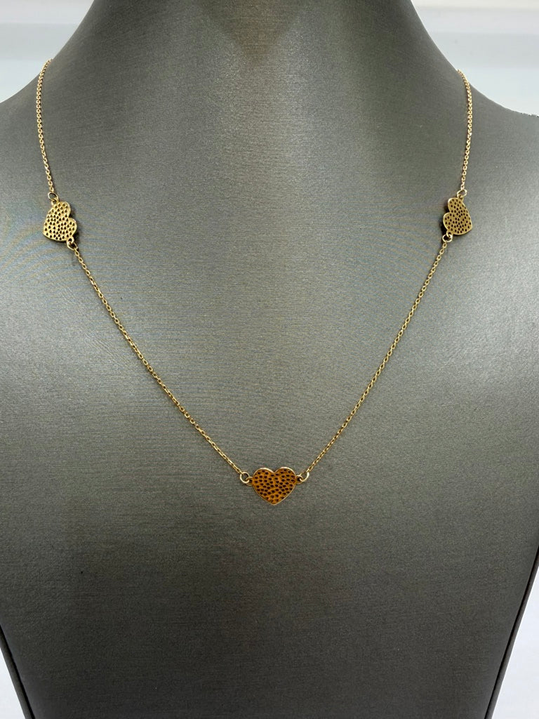 Cadena fina con 3 corazones 14k