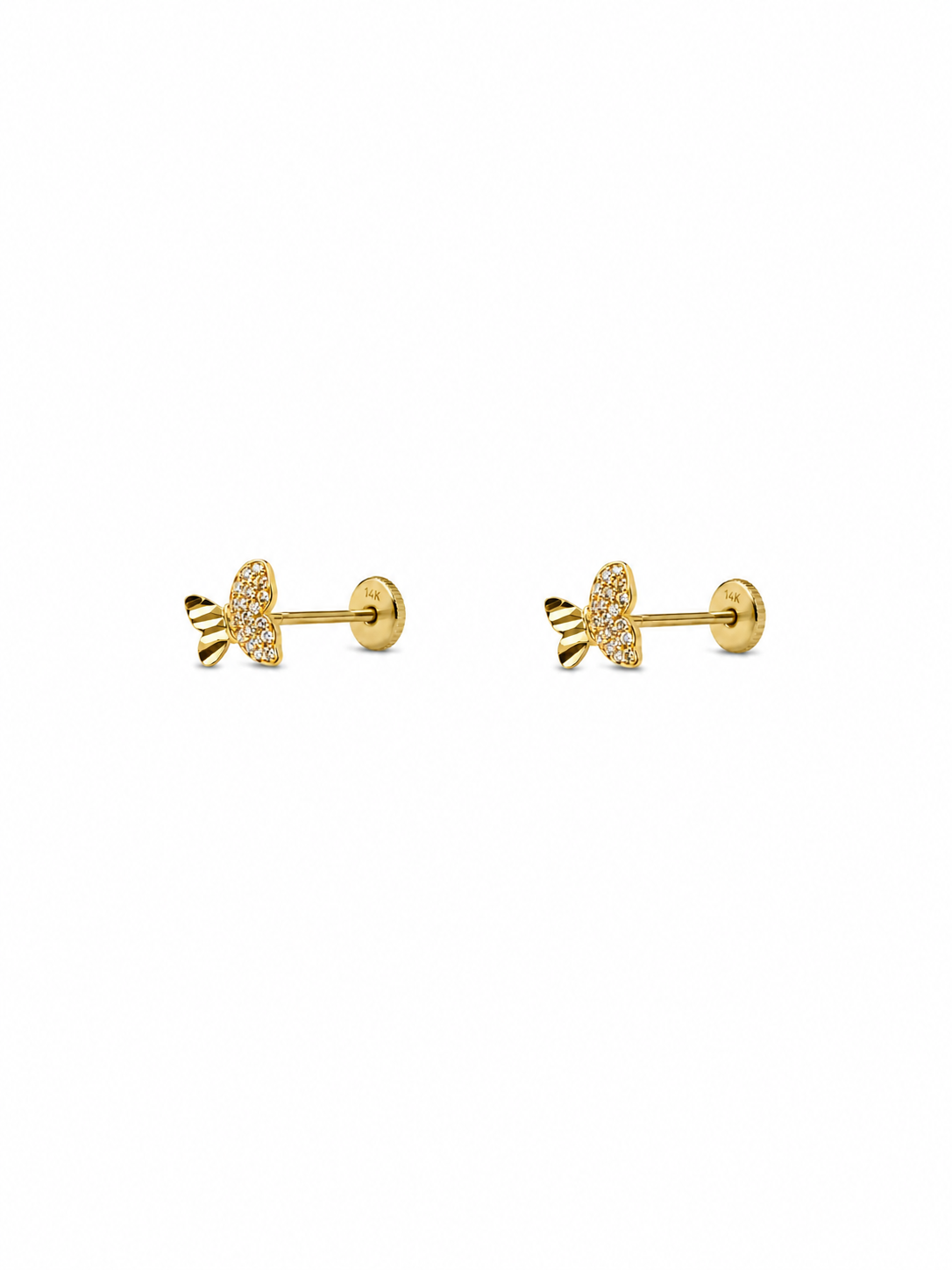 aretes pegados de mariposa con circonias 14k