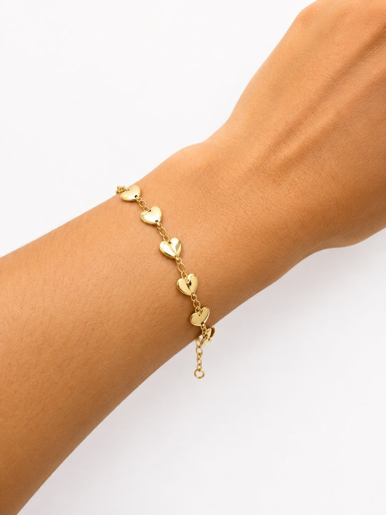 Pulsera pulsera de corazones 14k