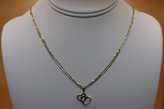 Cubana martillada con dije de corazones en oro 14k!!