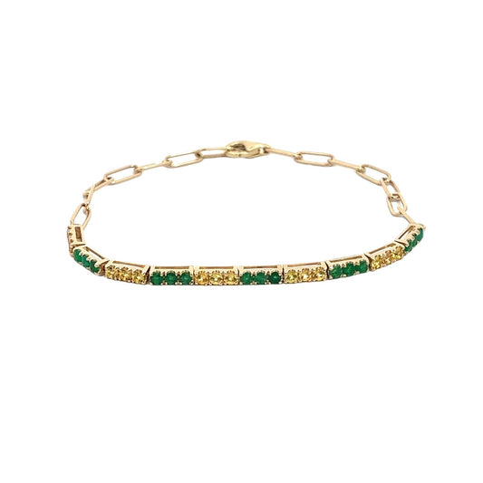 Pulsera de esmeralda y zafiros amarillo naturales en oro amarillo de 14 kt!! Por encargos