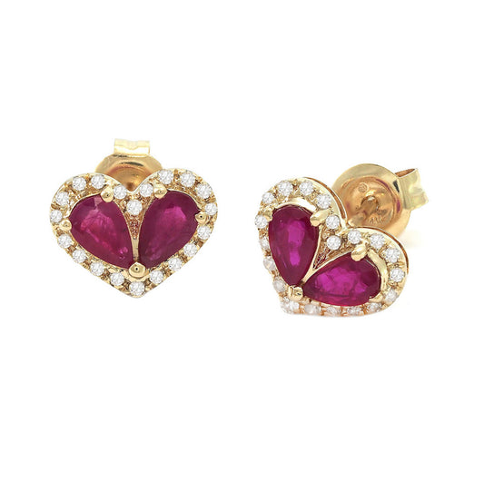 Aretes de corazón con diamantes y rubí !!