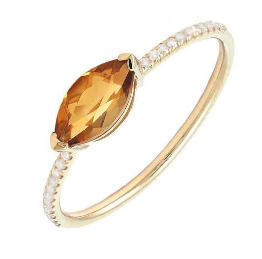 Anillo de diamantes naturales y piedra citrina en oro de 14 kt!!