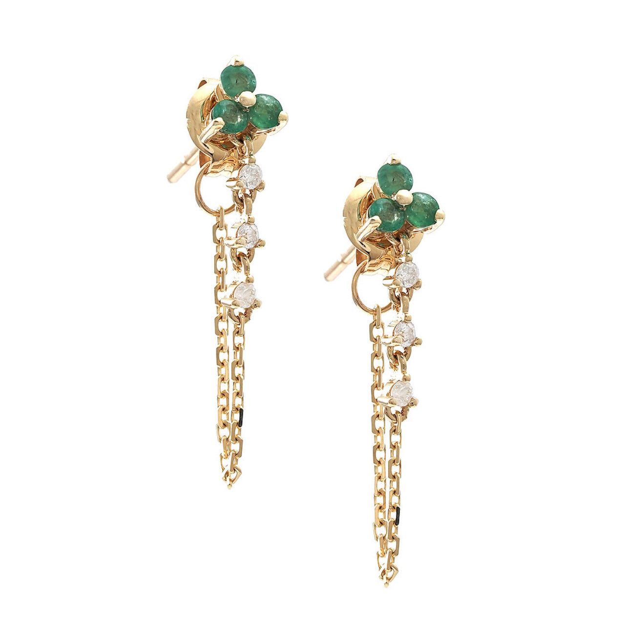 Aretes largos de diamantes y esmeralda en oro de 14 kt!!