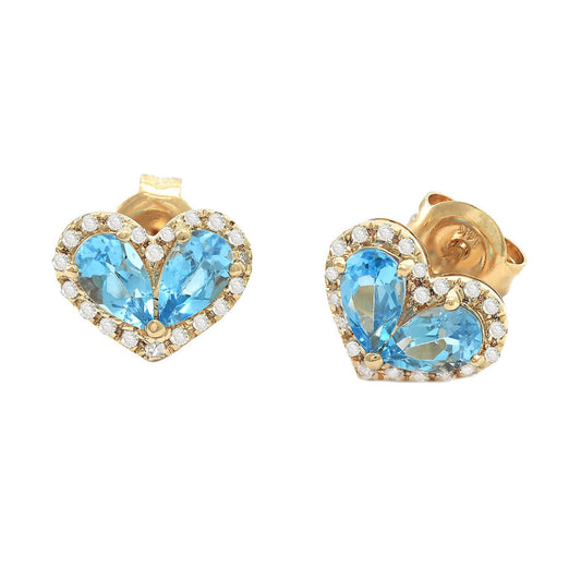 Aretes en forma de corazón con diamantes y topacio azul !!