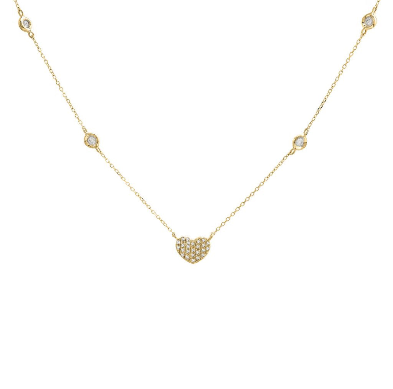 Cadena de corazón con diamantes y en oro amarillo de 14 kt!!