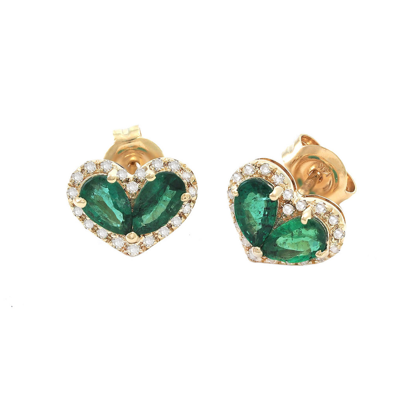 Aretes en forma de corazón con diamantes y esmeralda !!