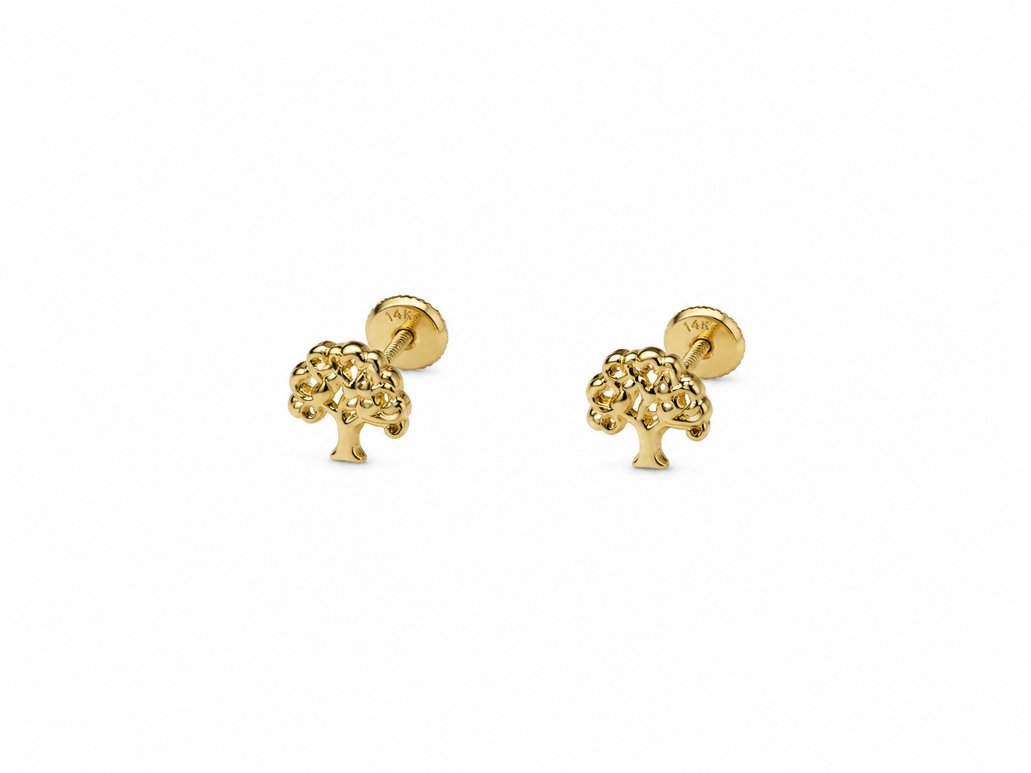aretes pegados de arbol de la vida 14k