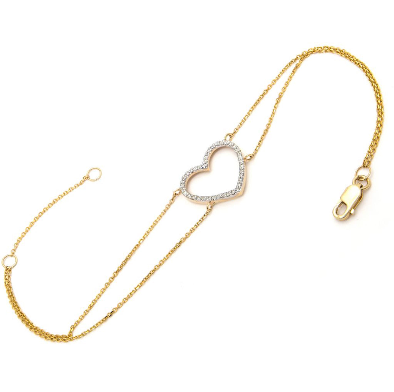 Pulsera doble de corazón de diamantes en oro amarillo de 14 kt!!