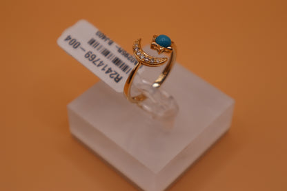 Anillo de diamante y piedra turquesa en oro amarillo de 14k!!