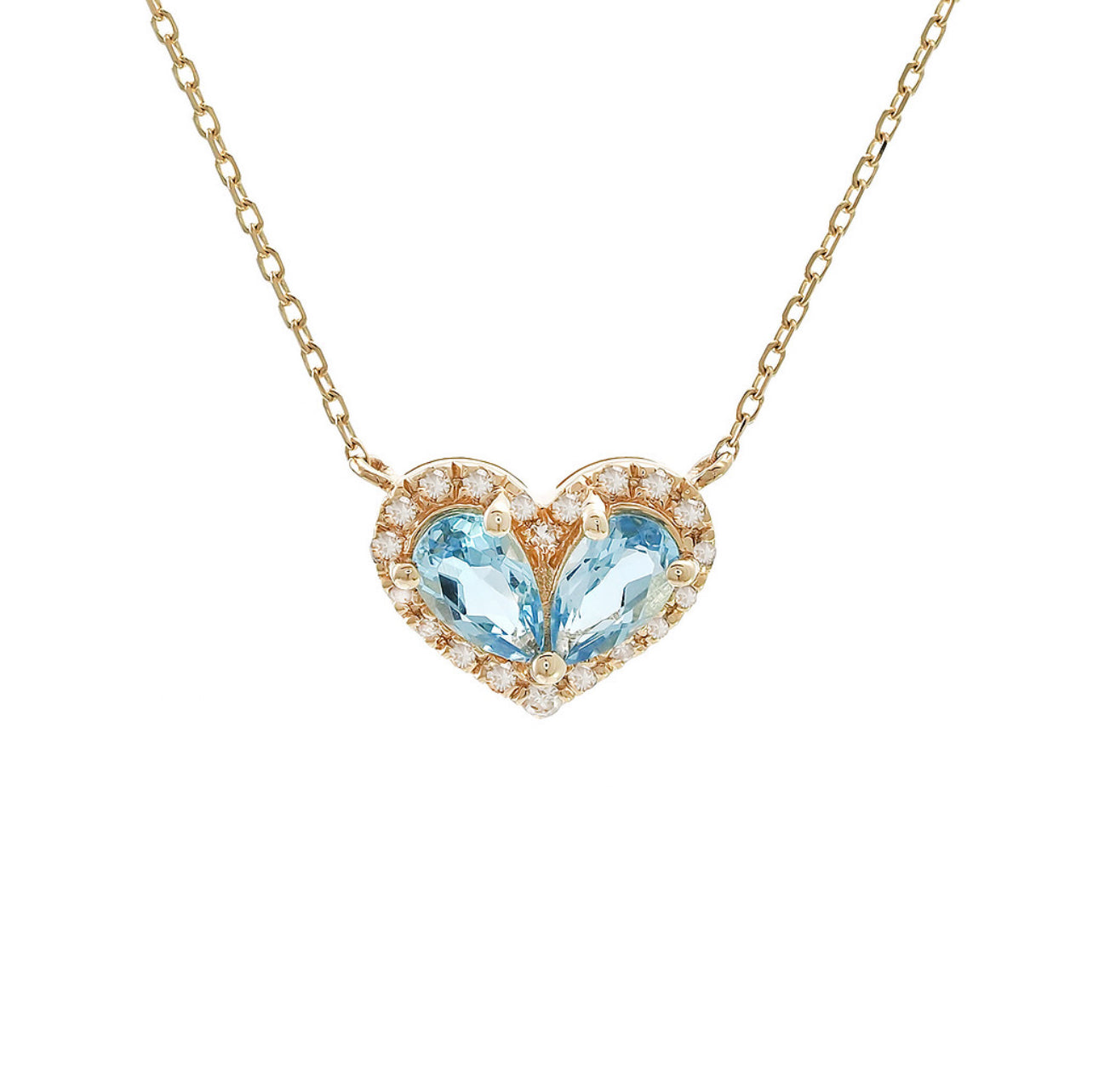 Cadena con diseño de corazón con topacio azul y diamantes en oro amarillo de 14 kt!!