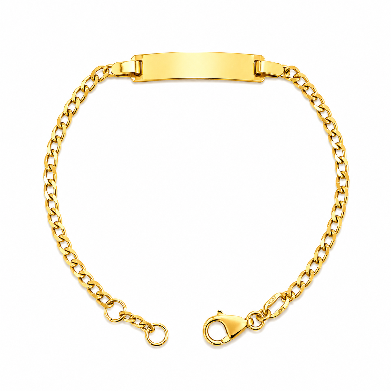 pulsera de bebe con placa corte brillo 14k