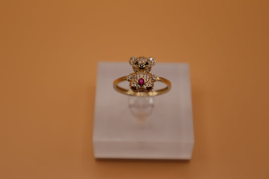 Anillo de oso con zirconias de oro 14k