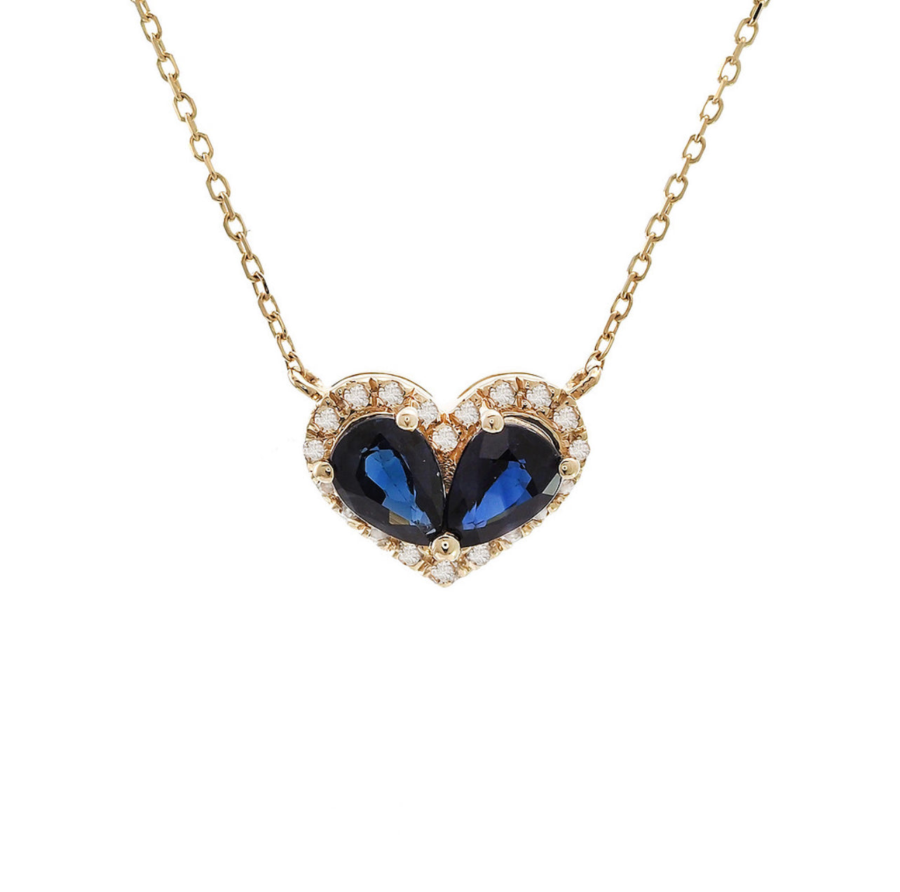 Cadena de diamante en forma de corazón y zafiro azul en oro de 14 kt!!