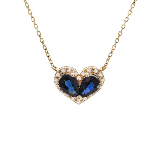 Cadena de diamante en forma de corazón y zafiro azul en oro de 14 kt!!