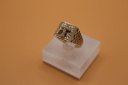 Anillo de hombre con zirconia y cruz en oro 14 k!!