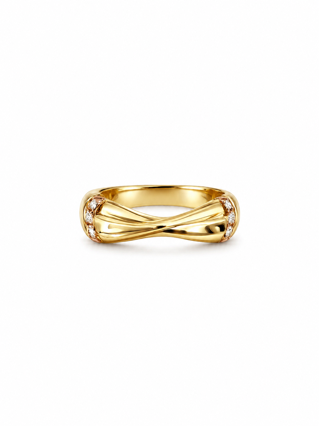 Anillo anillo curva con balines oro blanco y rosado 14k