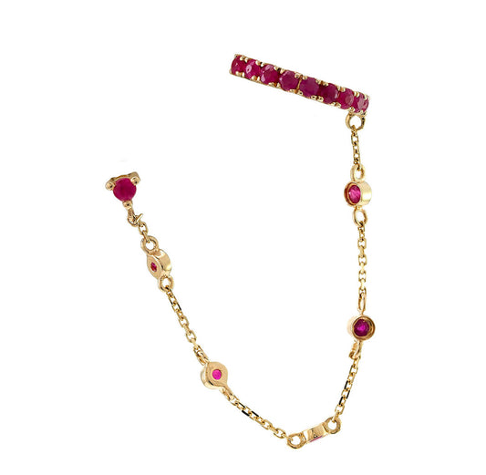 Yelow Gold Cuff Prong Ruby Earring (14 kt)