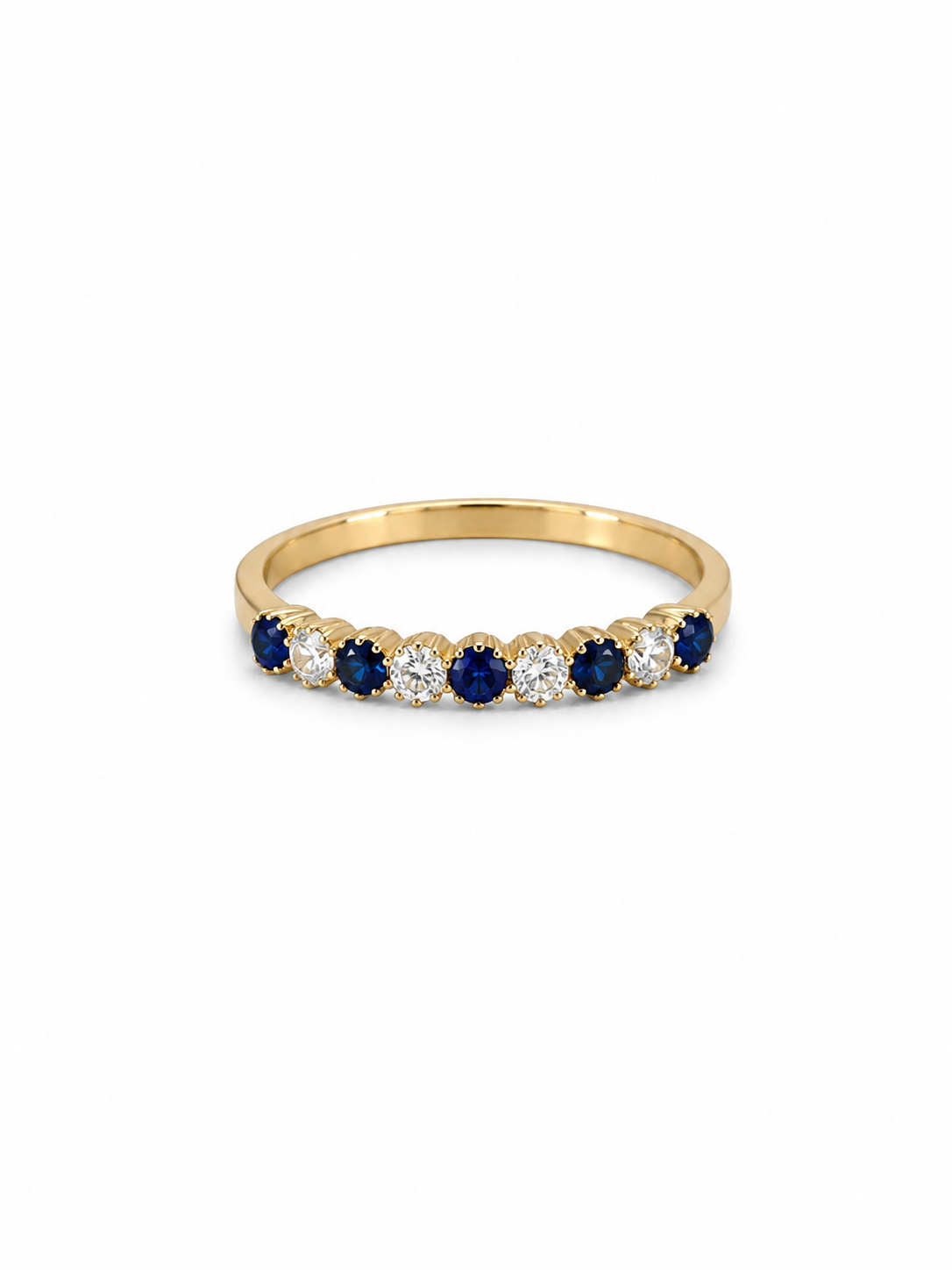 Anillo  de circonia azul y blanco 14k