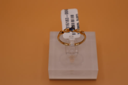 Anillo con piedra zafiro y diamantes en oro amarillo de 14 k!!